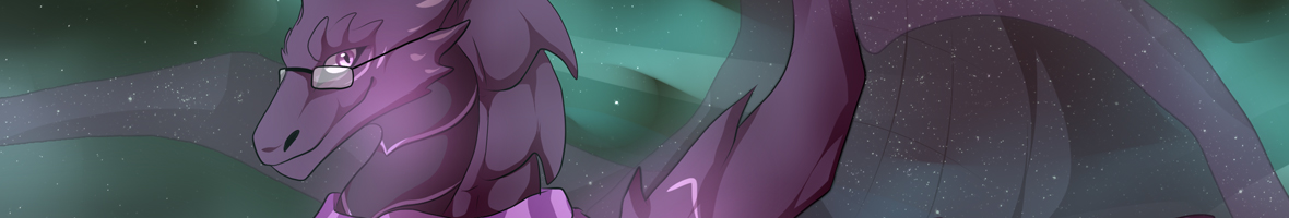 Commission notice. Purple dragon in a space-themed scenery